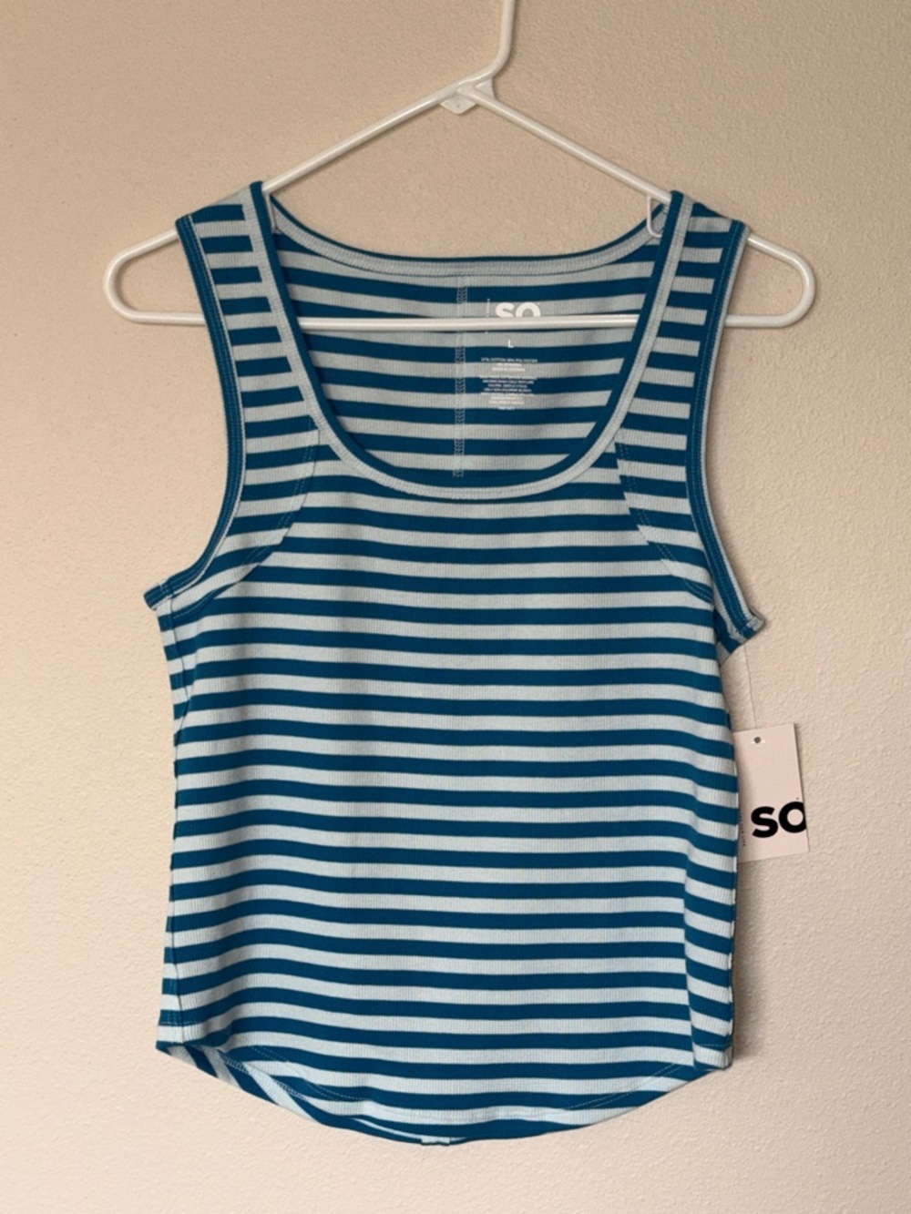 SO Blue and White Horizontal Stripe Tank, L